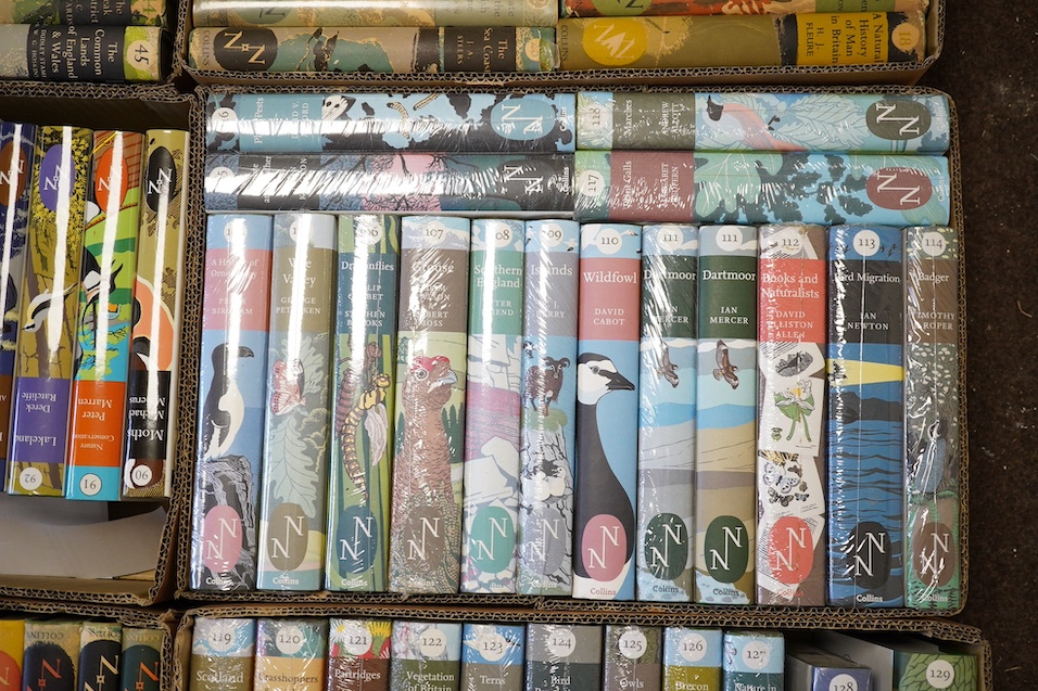 The New Naturalist series. 1-132, lacking 2, 9, 15, 20-21, 23-24, 41, 48, 54, 56, 64, 67, 69-71, 73-79, 82-85, 95 and 131, duplicates of numbers 6 and 111, (104).